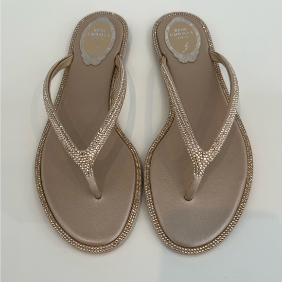 RENE CAOVILLA DIANA BEIGE SATIN HONEY STRASS SANDALS SIZE IT 38 / US 38 NIB! - Picture 4 of 17